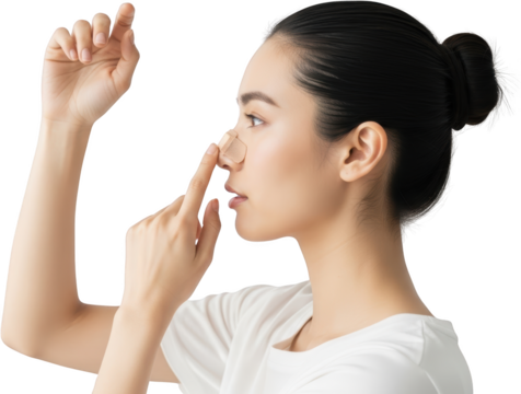 Young Asian woman applying nasal strip to nose isolated Female Care Beauty Skin Health Medical Hygiene