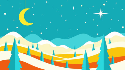 Obraz premium Snowy evergreen forest landscape with rolling hills
