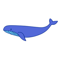 Illustration of a single blue whale with a visible eye and baleen plates swimming to the right