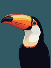 Naklejka premium Vibrant tropical toucan bird illustration with colorful large beak profile on a dark background, showcasing exotic wildlife beauty and modern vector art style