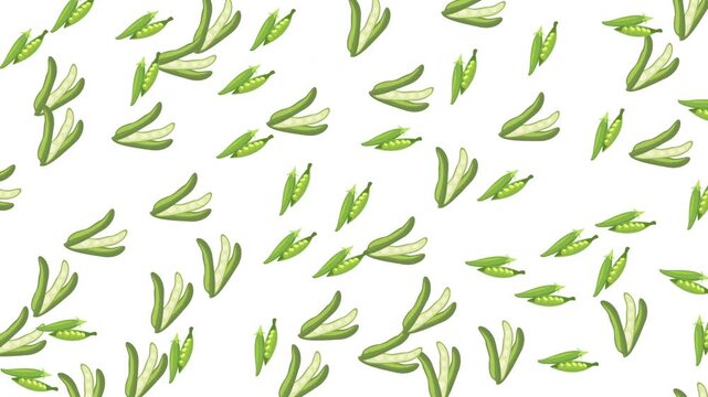 Repeating pattern of green pea pods on white. Great for packaging design, fabric prints, and agricultural marketing materials.