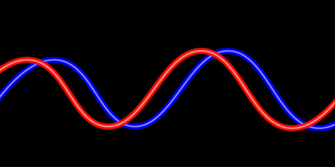 Empty luminous light shapes for retro or futuristic design. Luminous blue lines of speed. Light glowing effect. Abstract motion lines. Abstract dark background with smooth glowing blue wave lines. 