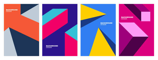 Modern retro posters and backgrounds with colorful abstract geometric 3d shapes. Vector illustration