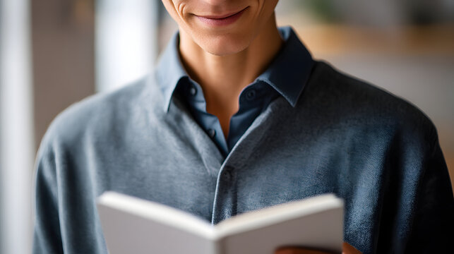 Reading with Serenity: An individual is immersed in the quiet activity of reading a book. capturing the focus and content of the act of reading.