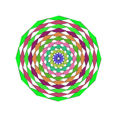 Geometric colorful fractal pattern in circular design with kaleidoscopic effect