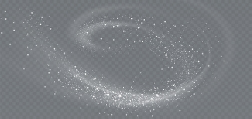 Vector illustration. Snowstorm swirl banner with big round snowflakes. Isolated on transparent background. 