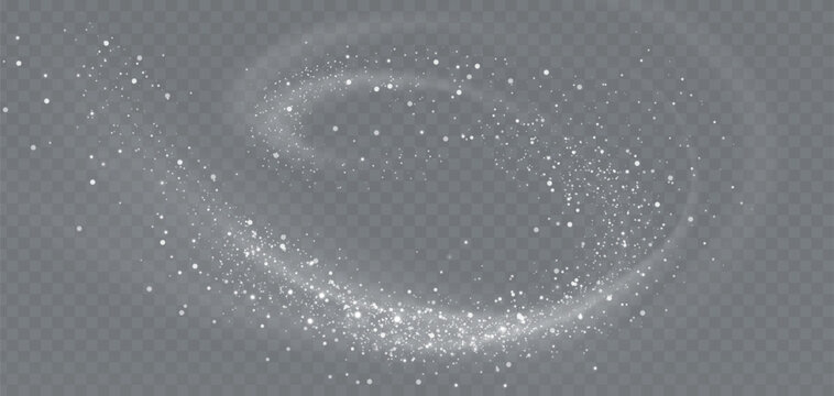 Vector illustration. Snowstorm swirl banner with big round snowflakes. Isolated on transparent background. 