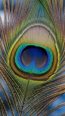 Obraz premium Peacock feather close-up. Exotic bird plume detail for luxury and natural beauty concept. Art and fashion inspiration.