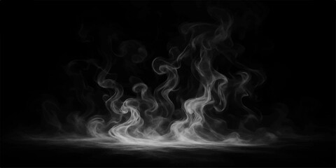 Abstract smoke design: flowing blue light on a black background creates a smooth wave shape with artistic motion