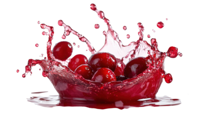 Cranberry juice splash with berries isolated on a transparent background