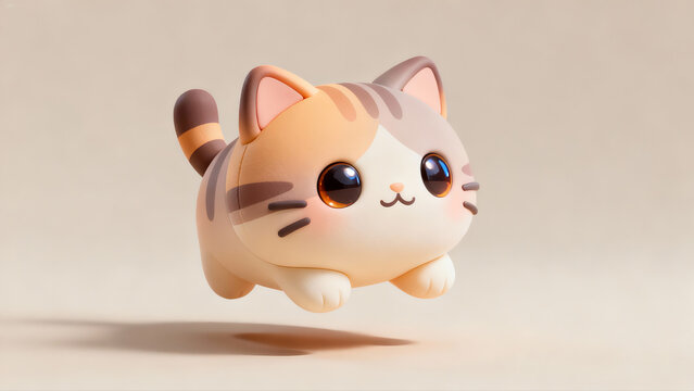 Cute 3D Chibi Cat Floating in Soft Pastel Background