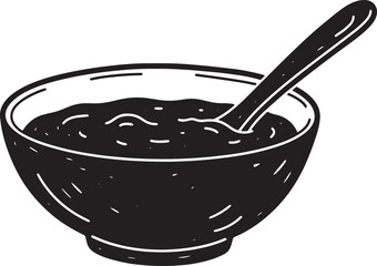 Hand drawn soup bowl with spoon ready to serve illustration