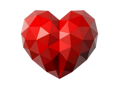 Red geometric low poly heart on white background polygonal - Powered by Adobe