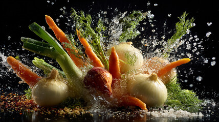 Fresh vegetables and herbs exploding with flavor and seasoning