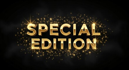 Luxurious gold special edition text with glowing sparkles on black background for announcement banner