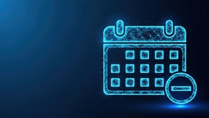 Digital glowing calendar icon representing scheduling and planning on a dark background