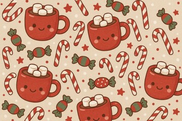 Cute festive hot chocolate pattern background