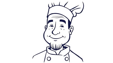 Smiling chef illustration with a toque and uniform in a minimalist style