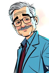 Smiling man portrait with glasses and mustache illustration isolated on white