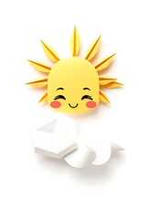 Smiling sun and cloud illustration on white background cheerful weather concept