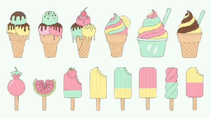Colorful Assortment of Ice Cream Cones and Popsicles.