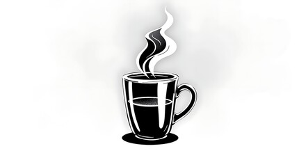 Steaming coffee cup illustration on white background for cafe menu concept