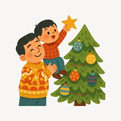 Fototapeta premium Father and son decorating tree