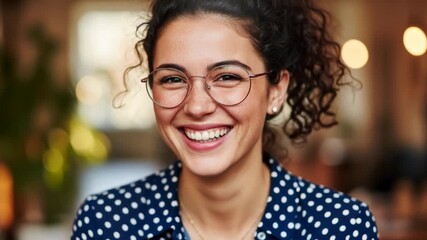 Smiling woman shares joy in a cafe setting with friends during a relaxed afternoon gathering in the city