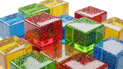 Colorful Bubble Cubes &ndash; Translucent Glossy Blocks with Fizzy Texture on Transparent Background