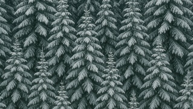 Dense evergreen forest winter scene desktop wallpaper