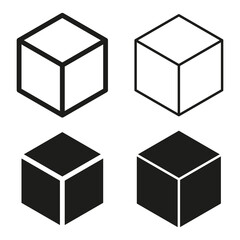 Isometric cube icon. Black white blocks. Box figure Vector. Geometric shape symbol.