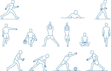 Active lifestyle icons showcasing diverse sports and exercise routines for wellness ads