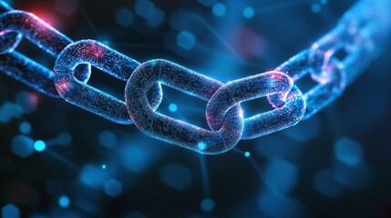 Stunning digital blockchain illustration for secure connections and modern technology solutions with blue neon glowing effect and cybersecurity concept