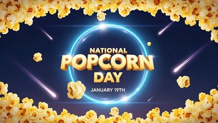 National popcorn day celebration with glowing ring and falling kernels