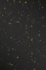 Numerous golden and orange dust particles of various sizes and transparency scattered over a dark checkered background.