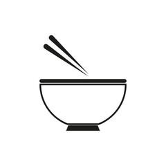 Food bowl icon. Chopsticks utensil element. Asian cuisine Vector. Simple kitchen graphic.