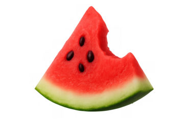 Bitten watermelon slice on transparent background signifying freshness, summer, healthy eating, and sweet fruit snack