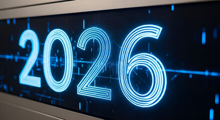 Glowing 2026 year on digital screen-futuristic technology and new era concept