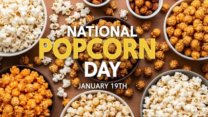 National popcorn day january 19th celebration with various flavors