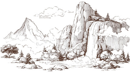 Majestic Mountain with Waterfall and Scenic Background
