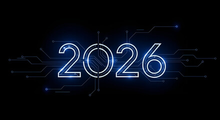2026 New Year Technology Concept Futuristic Digital Circuit Design Innovation