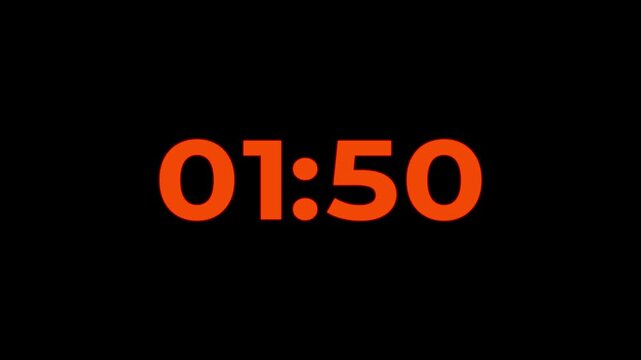 Digital timer displaying one minute and fifty four seconds in orange
