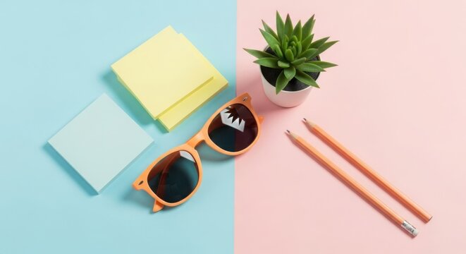 Sunny accessories and plant for summer vibes and productivity