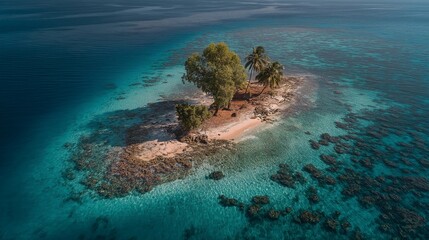 Deserted Tropical Island in Clear Turquoise Water.