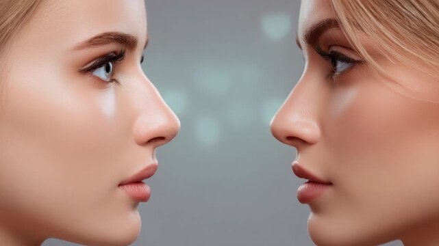 Two faces side by side showcasing delicate features closed eyes, defined noses, and soft lips