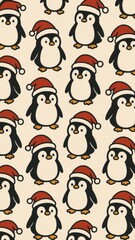 Fototapeta premium Festive penguins in Santa hats