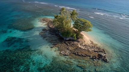 Deserted Tropical Island in Clear Turquoise Water.