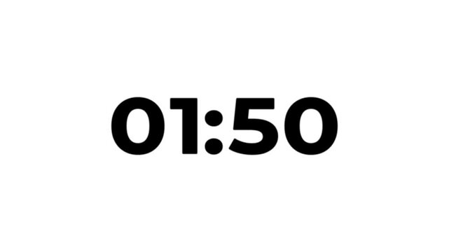 Digital clock showing one minute and fifty four seconds on white