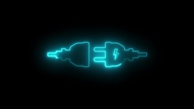 Glowing neon Electric socket with a plug icon isolated on black background. Concept of connection and disconnection of the electricity. Electrical connection, plug and socket, conductor of electricity