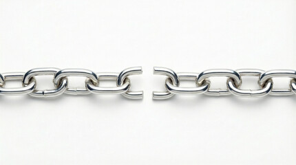 Obraz premium Minimal silver chain with clean precise central break isolated on pure white background premium simple concept